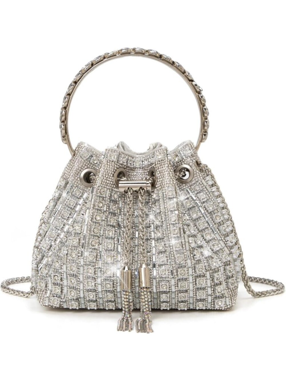 〽️ Women's Silver Sparkly Rhinestone Clutch Purse Chain Shoulder Evening Bag